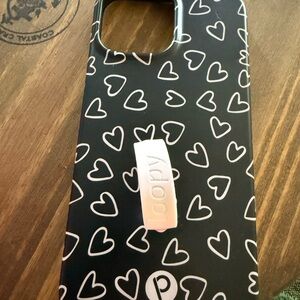 iPhone 13 Pro Max Loopy Case Black with White Hearts Phone Cover